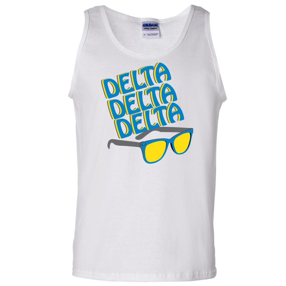 VictoryStore Delta Delta Delta Tank Top- Summer Sunglasses Design (Large) White