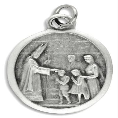 Pack of 5 - Confirmation and Holy Spirit (Dove) Catholic Sacrament Medals, Silver Oxidized Confirmation Class Gift - Made in Italy