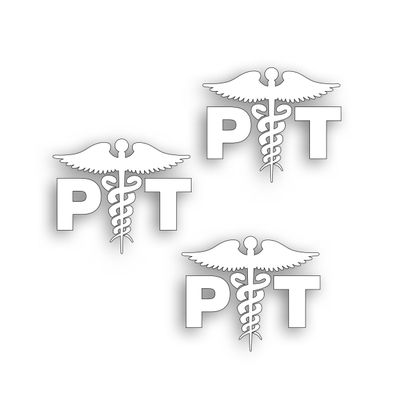 3X PT Caduceus Decal for Physical Therapist Hospital Healthcare Health Care Medical Field Worker Windshield Or Bumper Sticker 4 x 5 1/2" White