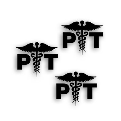 3X PT Caduceus Decal for Physical Therapist Hospital Healthcare Health Care Medical Field Worker Windshield Or Bumper Sticker 4 x 5 1/2" Black