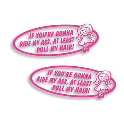 2X If You're Going to Ride My Ass at Least Pull My Hair Decal Sticker for Girl Tailgating Rear Windshield, Bumper Sticker 10 x 3 1/2 Inch in Pink 3M Vinyl