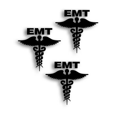3X EMT Caduceus Decal for EMS Emergency Hospital First Responder Healthcare Health Care Medical Field Worker Windshield Or Bumper Sticker 5 1/2 x 5 1/2" Black