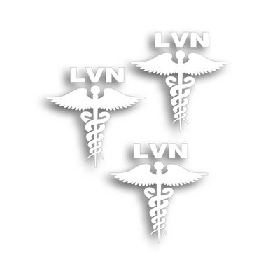 3X LVN Caduceus Decal for Licensed Vocational Nurse Hospital Healthcare Health Care Medical Field Worker Windshield Or Bumper Sticker 5 1/2 x 5 1/2" White