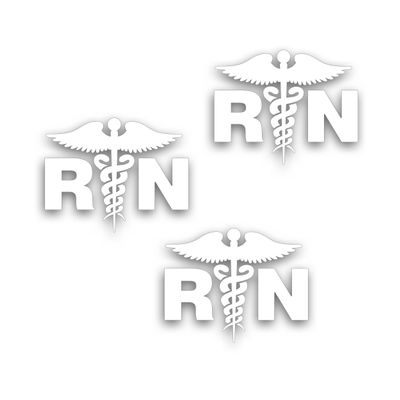 3X RN Caduceus Decal for Registered Nurse Hospital Healthcare Medical Field Worker Windshield Or Bumper Sticker 4 x 5 1/2 Inch White Vinyl