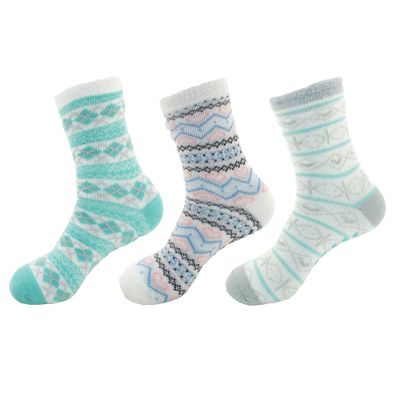 BambooMN Double Layer Extra Thick Plush Super Soft Warm Fuzzy Comfy Cozy Home Socks, 3 Pairs Assortment D