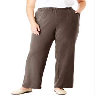 Woman Within Plus Size Tall 7-Day Knit Wide-Leg Pull-On Pants - 1X, Chocolate