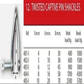 Nautos Forged Twisted Captive PIN Shackle -Set of 2 Pieces - Stainless Steel 316 (6mm - 1/4")