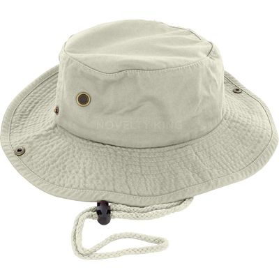 100% Cotton Boonie Fishing Bucket Hat with String,Khaki,S/M