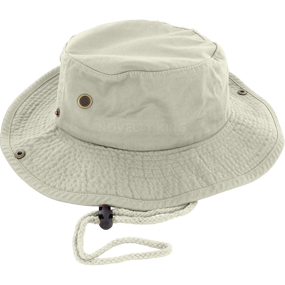 100% Cotton Boonie Fishing Bucket Hat with String,Khaki,S/M