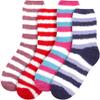 BambooMN Women's Super Soft Warm Microfiber Cozy Fuzzy Comfy Home Stripe Socks - 4 Pairs - Assortment S1-3 view 2
