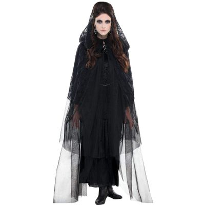 amscan Lace Hooded Cape - Adult Standard Size, Black - 1 Pc