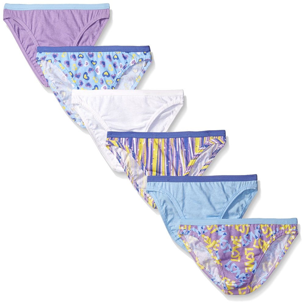 Fruit of the Loom Big Girls 6 Pack Bikini, Assorted, 12