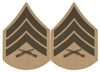 USMC Chevron Green on Khaki (Pair) (Male, E-5 Sergeant)