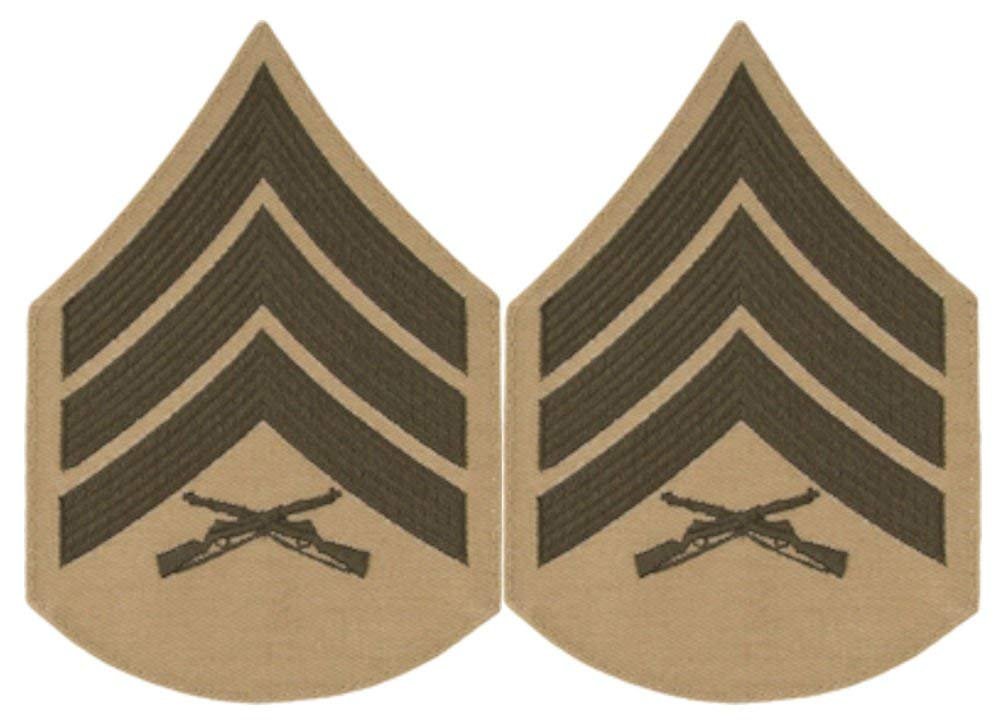 USMC Chevron Green on Khaki (Pair) (Male, E-5 Sergeant)