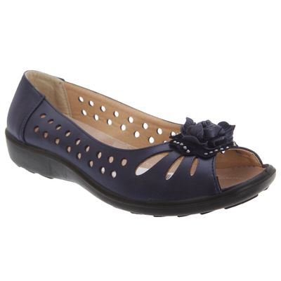 Boulevard Womens/Ladies Punched Open Toe Flower Casual Shoes (7 US) (Navy Blue)