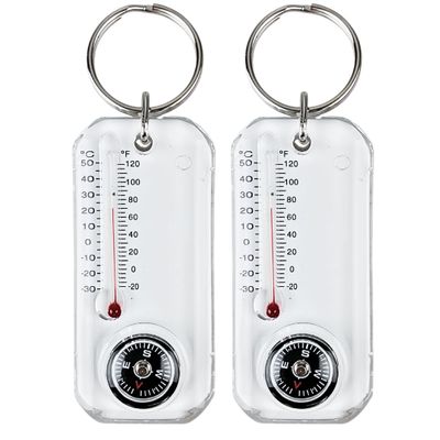ADROIT (2 Pack) Mini Thermometer & Compass | 2.5" x 1" Size (6.4 cm x 2.5 cm) | Precise 0.5 Compass (1.3 cm) & 1.5" Thermometer (3.8 cm) | -30C to 120F Range | Includes Keyring