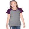 Kavio! Big Girls 7-16 Sheer Jersey Contrast V Neck Raglan Short Sleeve Dark H.Gray/Pinot XL view 1