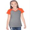 Kavio! Big Girls 7-16 Sheer Jersey Contrast V Neck Raglan Short Sleeve Dark H.Gray/V.Orange XL view 1