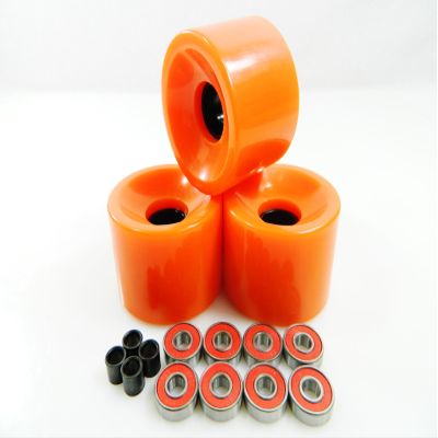 70mm Longboard Skateboard Wheels + ABEC 7 Bearings Spacers (Solid Orange)