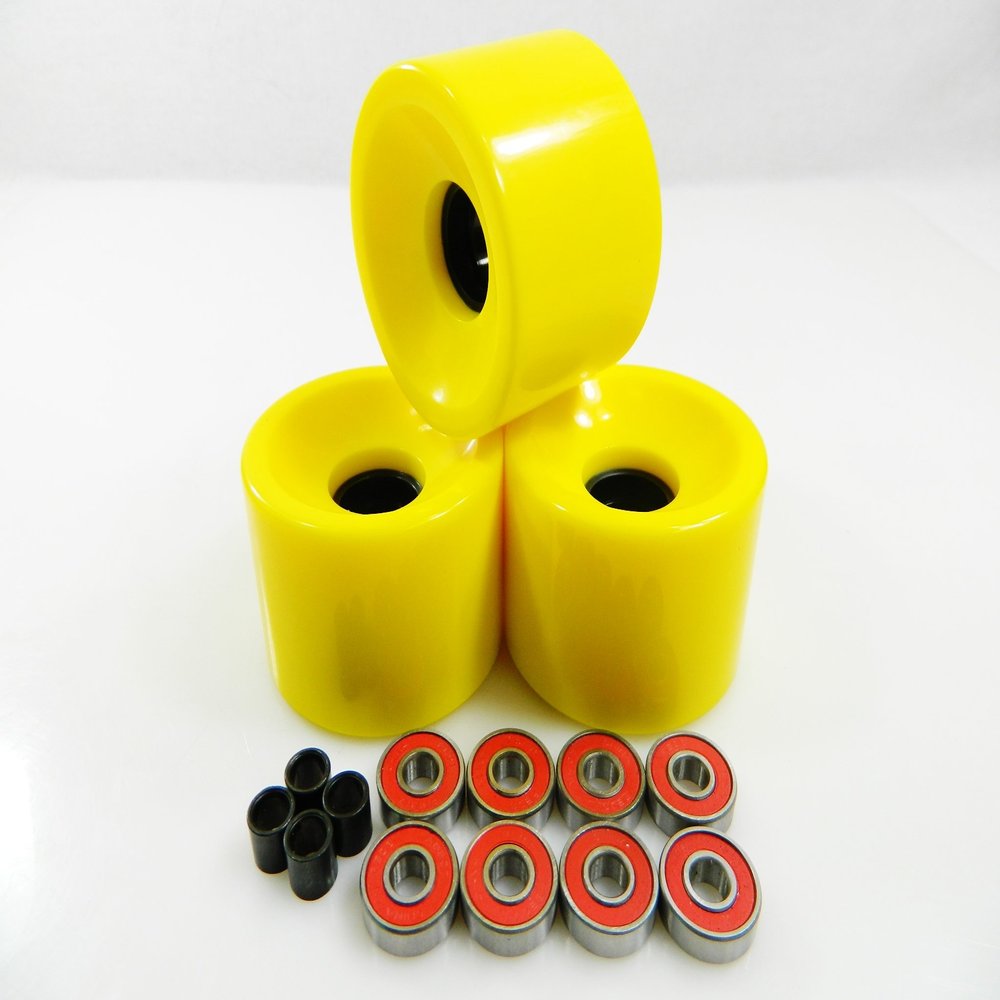 70mm Longboard Skateboard Wheels + ABEC 7 Bearings Spacers (Solid Yellow)