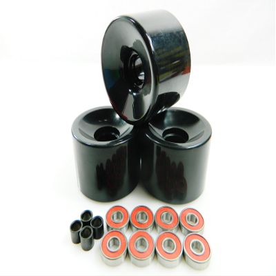 70mm Longboard Skateboard Wheels + ABEC 7 Bearings Spacers (Solid Black)