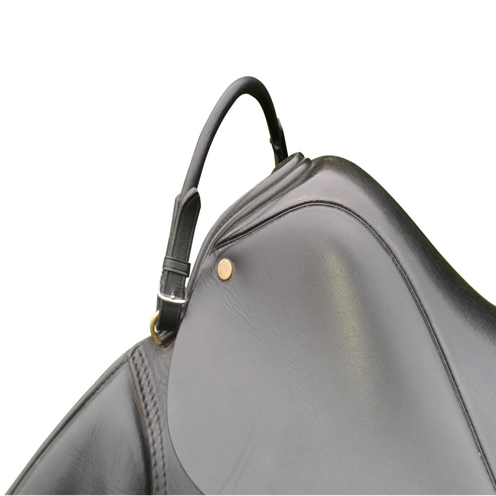 Hunters Saddlery Leather Grab Strap for English Equestrian Saddle - Safety Handle for Horse Riding Balance (Black)