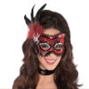Spider Web Feather Half Mask - One SIze, Black/Red - 1 Pc. view 1