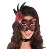 Spider Web Feather Half Mask - One SIze, Black/Red - 1 Pc. view 2