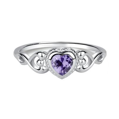 Sterling Silver June CZ Simulated Birthstone Baby Ring with Heart 06-June (Size 1)