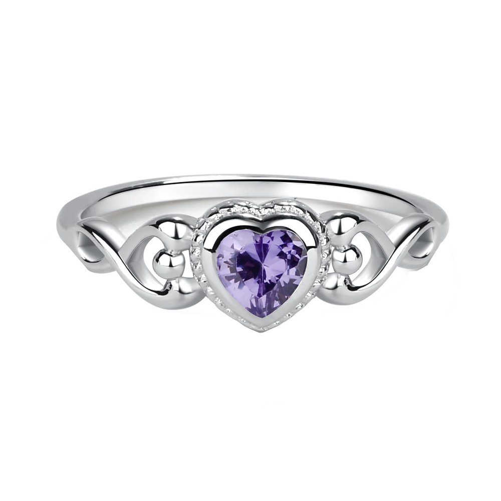 Sterling Silver June CZ Simulated Birthstone Baby Ring with Heart 06-June (Size 1)