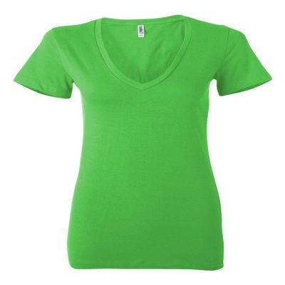 Bella + Canvas Womens Jersey Short-Sleeve Deep V-Neck T-Shirt (B6035)- NEON GREEN,2XL