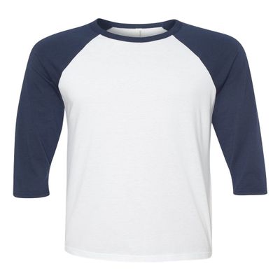 Bella Canvas 3/4-Sleeve Baseball T-Shirt (3200) White/Navy, XS
