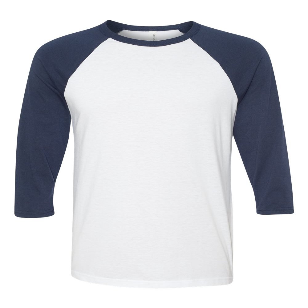 Bella Canvas 3/4-Sleeve Baseball T-Shirt (3200) White/Navy, S