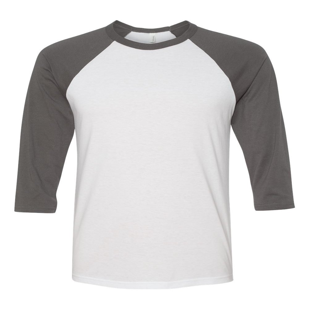 Bella Canvas 3/4-Sleeve Baseball T-Shirt (3200) White/Asphalt, XS