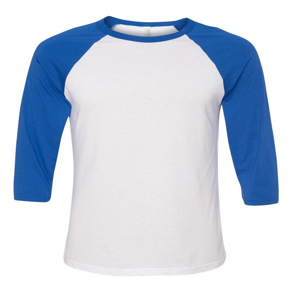Bella Canvas 3/4-Sleeve Baseball T-Shirt (3200) White/True Royal, XS