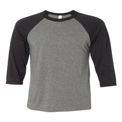 Bella Canvas 3/4-Sleeve Baseball T-Shirt (3200) Grey/Charcoal Triblend, XS