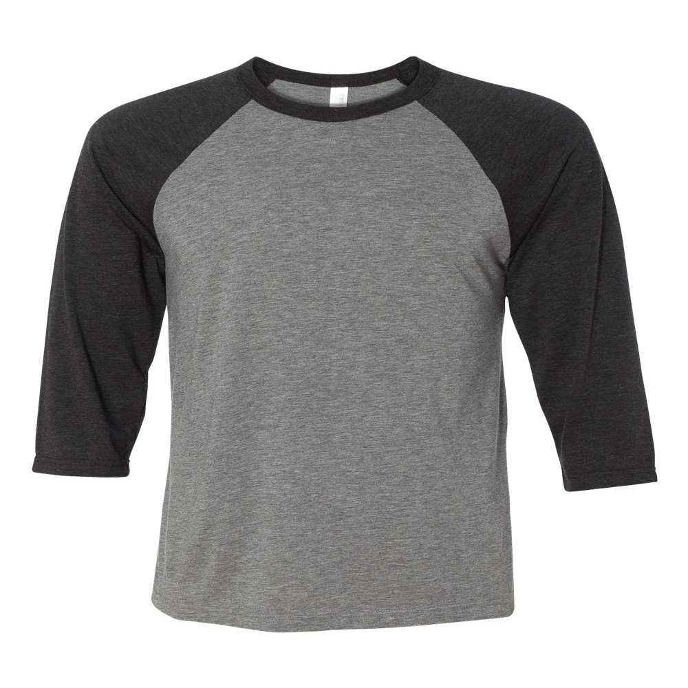 Bella Canvas 3/4-Sleeve Baseball T-Shirt (3200) Grey/Charcoal Triblend, XS