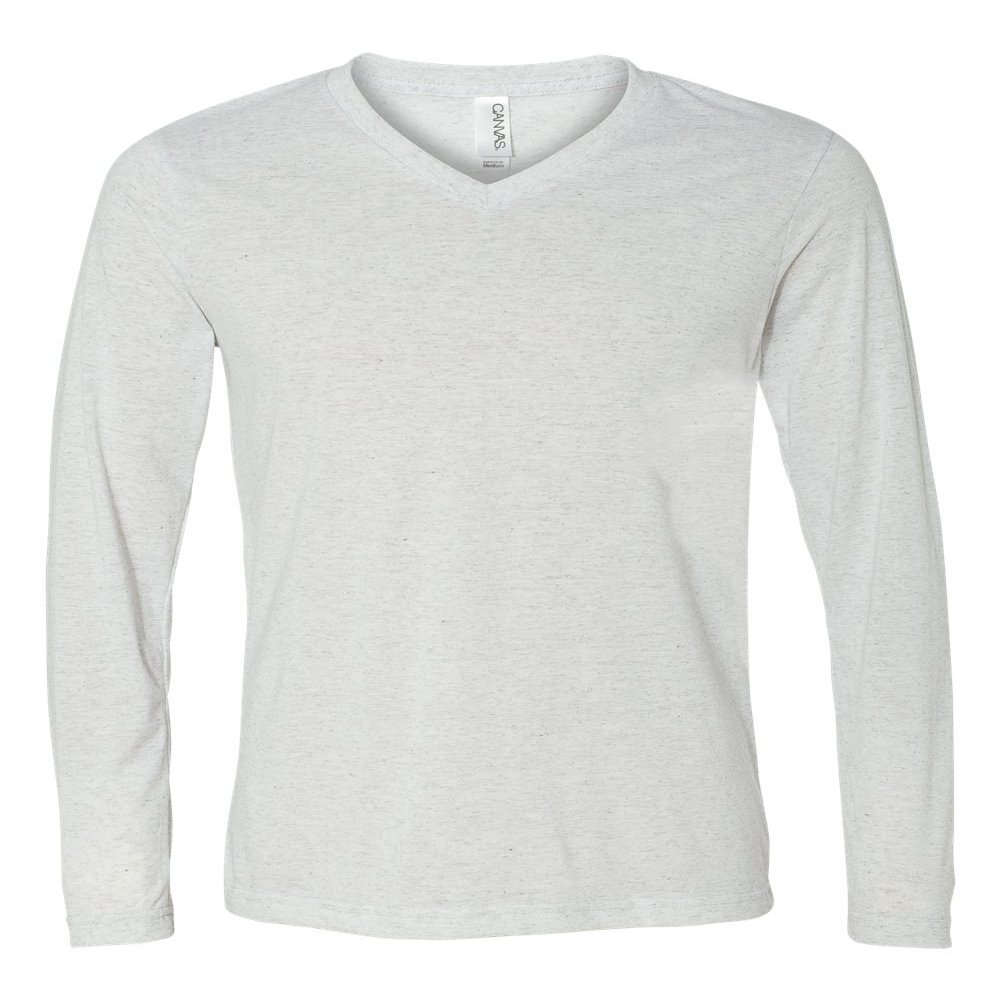 Bella Canvas Jersey Long-Sleeve V-Neck T-Shirt (3425) White Fleck Triblend, XS
