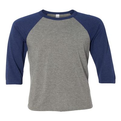 Bella Canvas 3/4-Sleeve Baseball T-Shirt (3200) Grey/Navy Triblend, XS