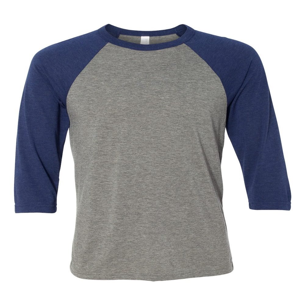 Bella Canvas 3/4-Sleeve Baseball T-Shirt (3200) Grey/Navy Triblend, XS
