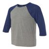 Bella Canvas 3/4-Sleeve Baseball T-Shirt (3200) Grey/Navy Triblend, XS view 2