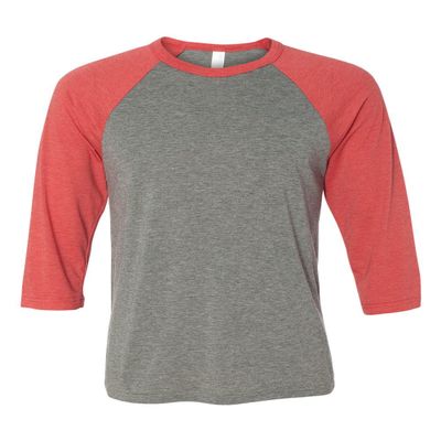 Bella Canvas 3/4-Sleeve Baseball T-Shirt (3200) Grey/Red Triblend, XL
