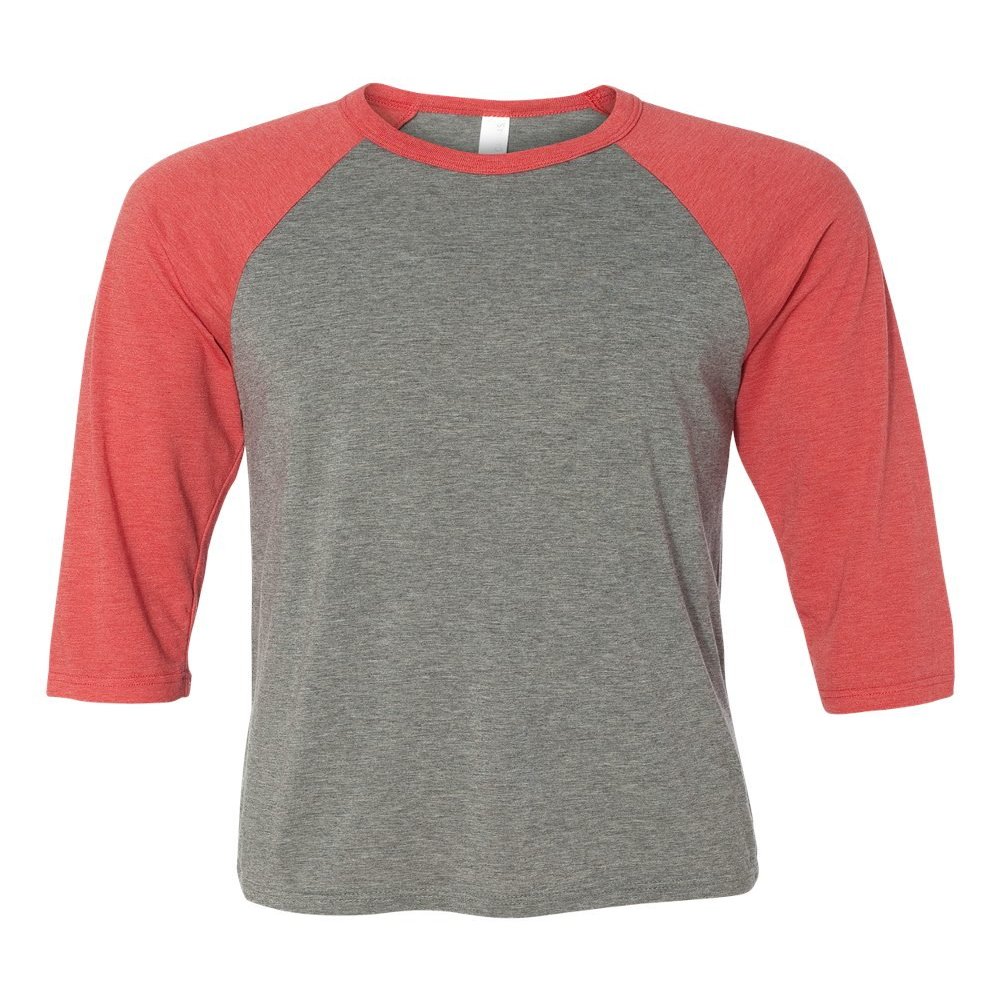 Bella Canvas 3/4-Sleeve Baseball T-Shirt (3200) Grey/Red Triblend, XL