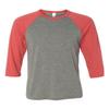 Bella Canvas 3/4-Sleeve Baseball T-Shirt (3200) Grey/Red Triblend, XL view 1