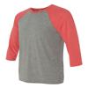 Bella Canvas 3/4-Sleeve Baseball T-Shirt (3200) Grey/Red Triblend, XL view 3