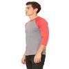 Bella Canvas 3/4-Sleeve Baseball T-Shirt (3200) Grey/Red Triblend, XL view 4