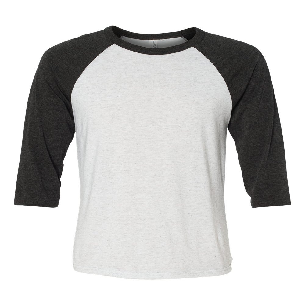 Bella Canvas 3/4-Sleeve Baseball T-Shirt (3200) White Fleck/Charcoal Triblend, XL