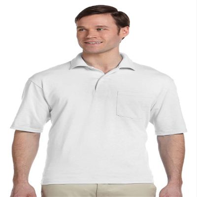 5.6 oz. 50/50 Jersey Pocket Polo with SpotShield (436P) White, 3XL