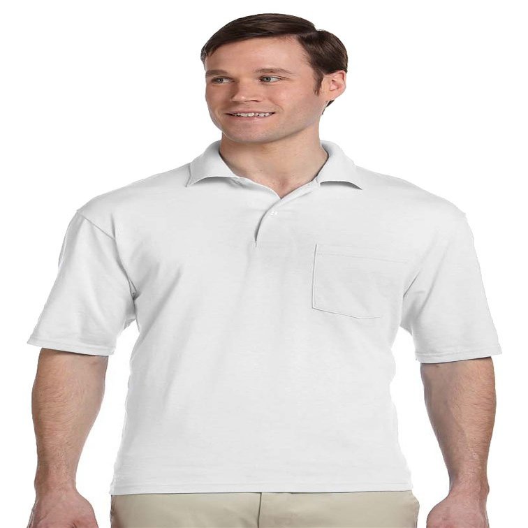 5.6 oz. 50/50 Jersey Pocket Polo with SpotShield (436P) White, 3XL