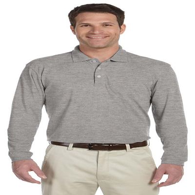 Harriton 5.6 oz. Easy Blend Long-Sleeve Polo (M265L) Grey Heather, M
